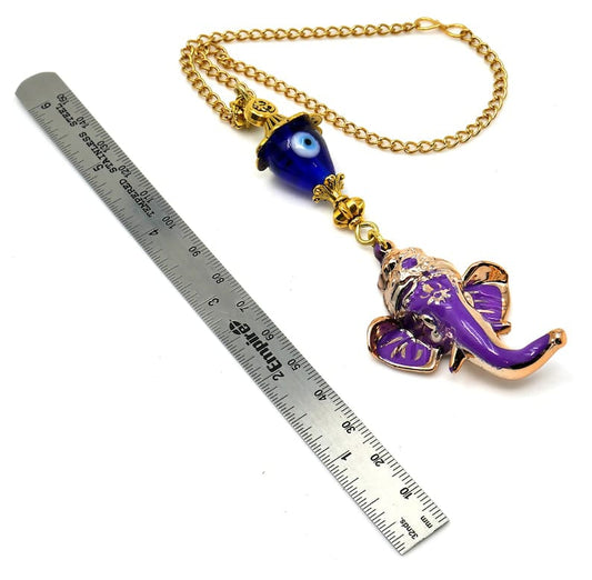 Ganesha | Evil Eye Protection | Energetic Violet Colour Car Rearview Mirror Ornament | Good Luck | Happiness | Good Fortune & Prosperity