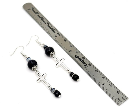 Holy Cross Earring | Natural Sand Stone & Agate Beads | Evil Eye Protection | Cross Ornament | Blessings | Hope Faith Believe Protection |