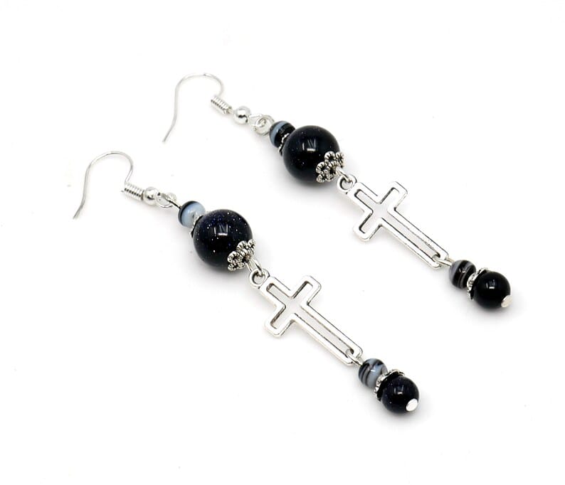 Holy Cross Earring | Natural Sand Stone & Agate Beads | Evil Eye Protection | Cross Ornament | Blessings | Hope Faith Believe Protection |