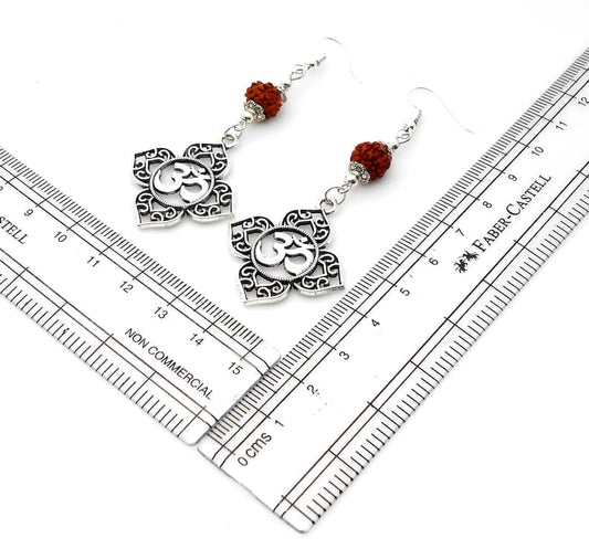 OM | Rudraksha Bead | Silver Earring Dangle Jewelry | Good Luck | Spiritual Power | Good Karma | Positive Vibrations