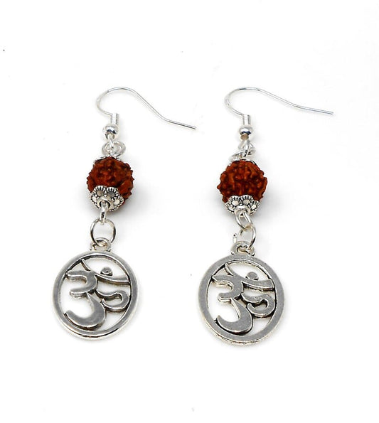 OM | Rudraksha Bead | Silver Earring Dangle Jewelry | Good Luck | Spiritual Power | Good Karma | Positive Vibrations
