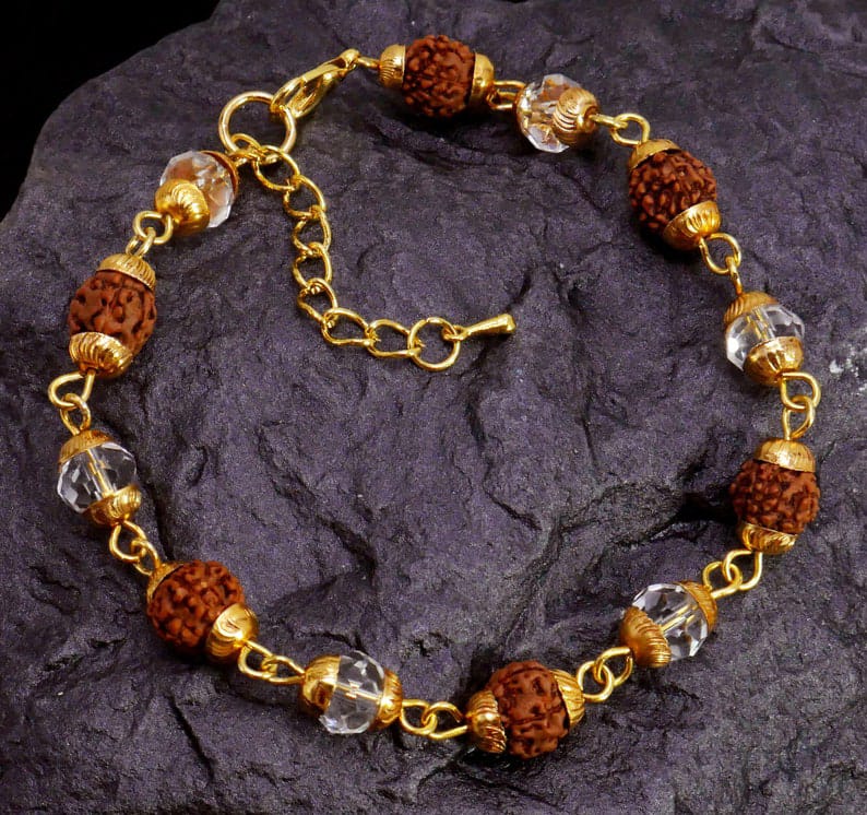 Handmade 5 Mukhi Rudraksha Bead Bracelet for Positive Vibrations, Natural Seed Mala, Meditation, Unisex Spiritual Wristband, Yoga Gift