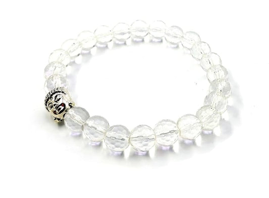 Clear Quartz Crystal Natural Stone Healing Bracelet | Diamond Cut Clear Crystal | Stretchable Bracelet for Unisex