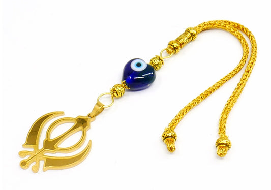 Khanda | Sikh Khanda Sahib | Golden Khanda Car Rearview Mirror Ornament Hanging | Sikh Faith Namaste Gift | Evil Eye Protection Amulet