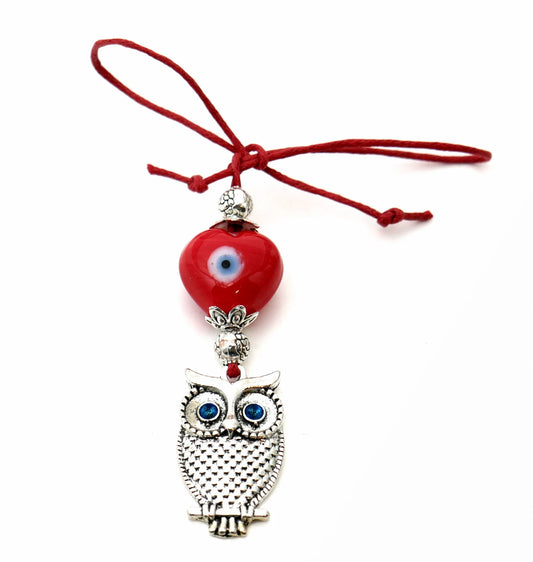 Owl | Heart Shaped Evil Eye | Bag Backpack Cellphone Case Charm Ornament | Good Luck | Positive Vibes | Intuition Power | Inner Wisdom