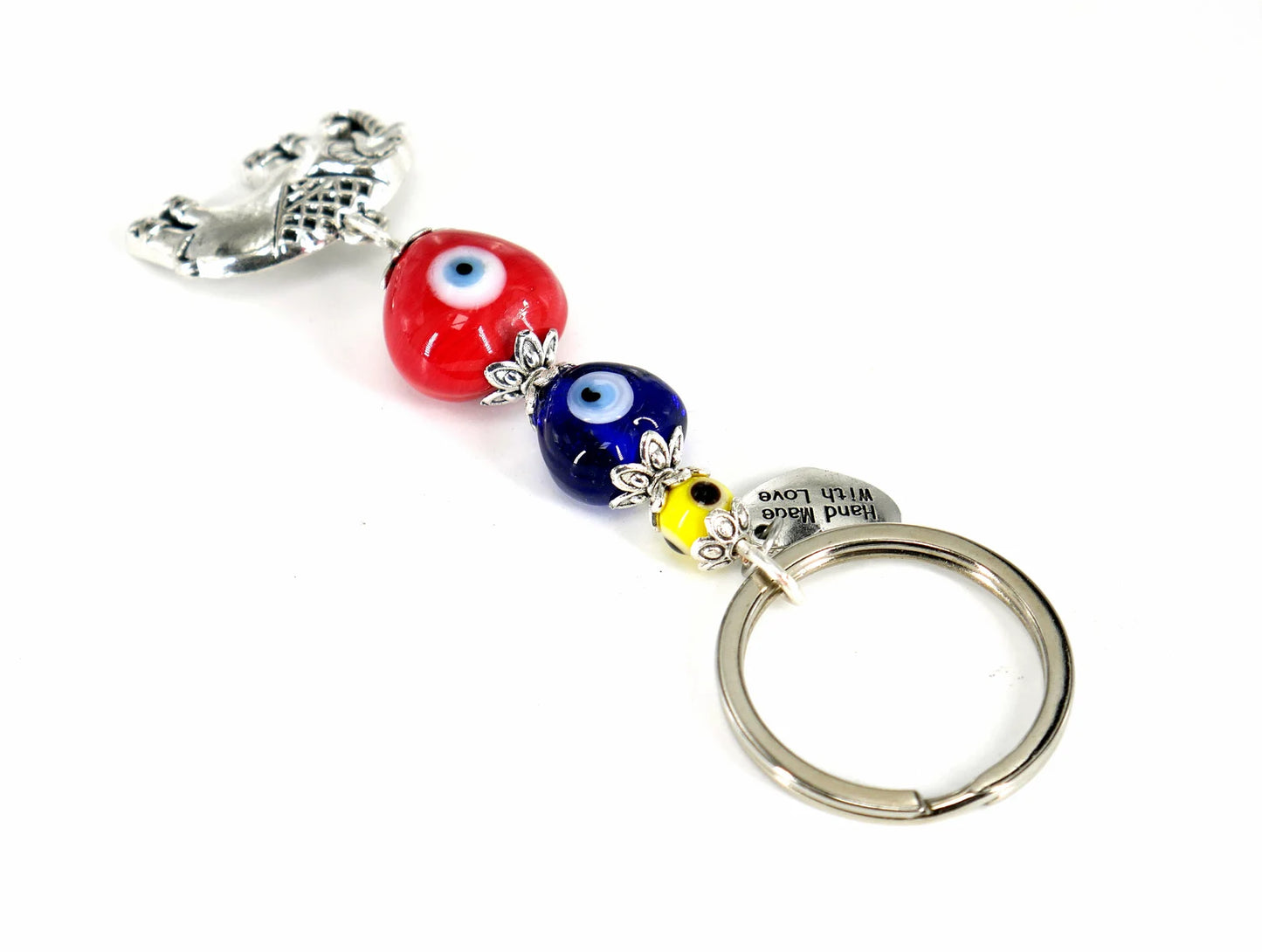 Evil Eye Protection, Silver Lucky Elephant Charms Key Ring-Elephant Key Chain for Good Luck and Fortune Prosperity Success Mental Strength