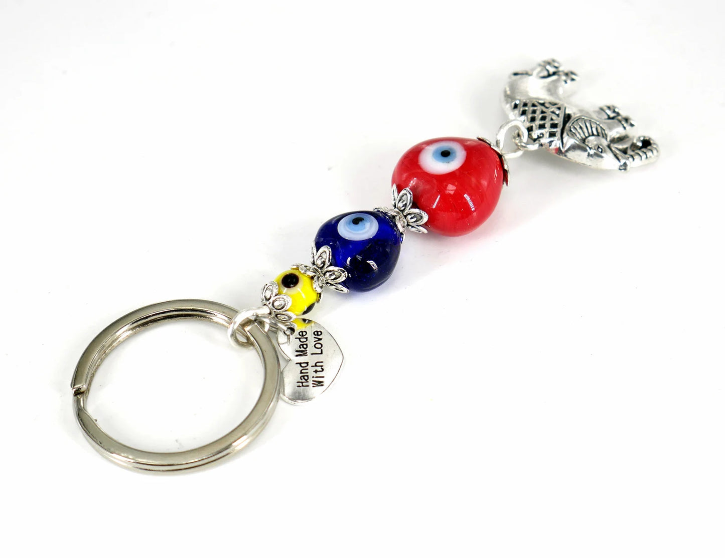 Evil Eye Protection, Silver Lucky Elephant Charms Key Ring-Elephant Key Chain for Good Luck and Fortune Prosperity Success Mental Strength