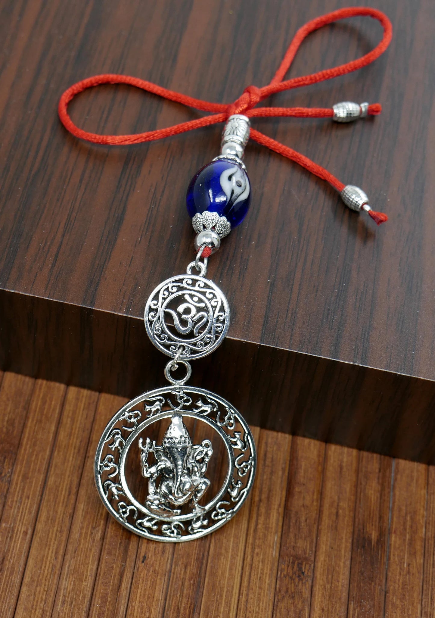 Ganesha | OM | Evil Eye Protection | Car Rearview Mirror Ornament | Good Luck | Happiness | Good Fortune | Success | Prosperity