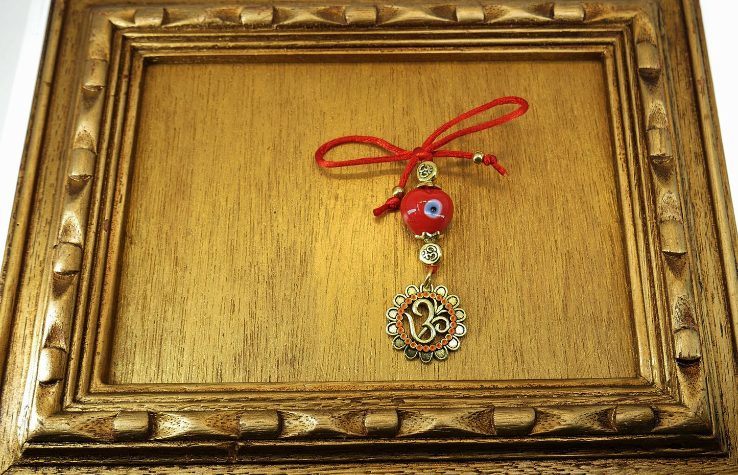 OM | Evil Eye Protection | Antique Gold Plated | Car Rearview Mirror Ornament | Good Luck | Positive Vibes | Positive Vibrations