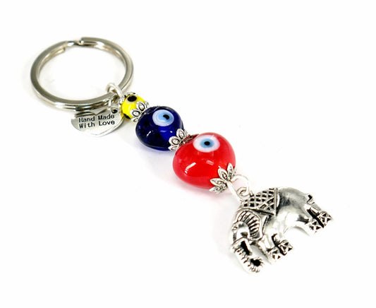 Evil Eye Protection, Silver Lucky Elephant Charms Key Ring-Elephant Key Chain for Good Luck and Fortune Prosperity Success Mental Strength