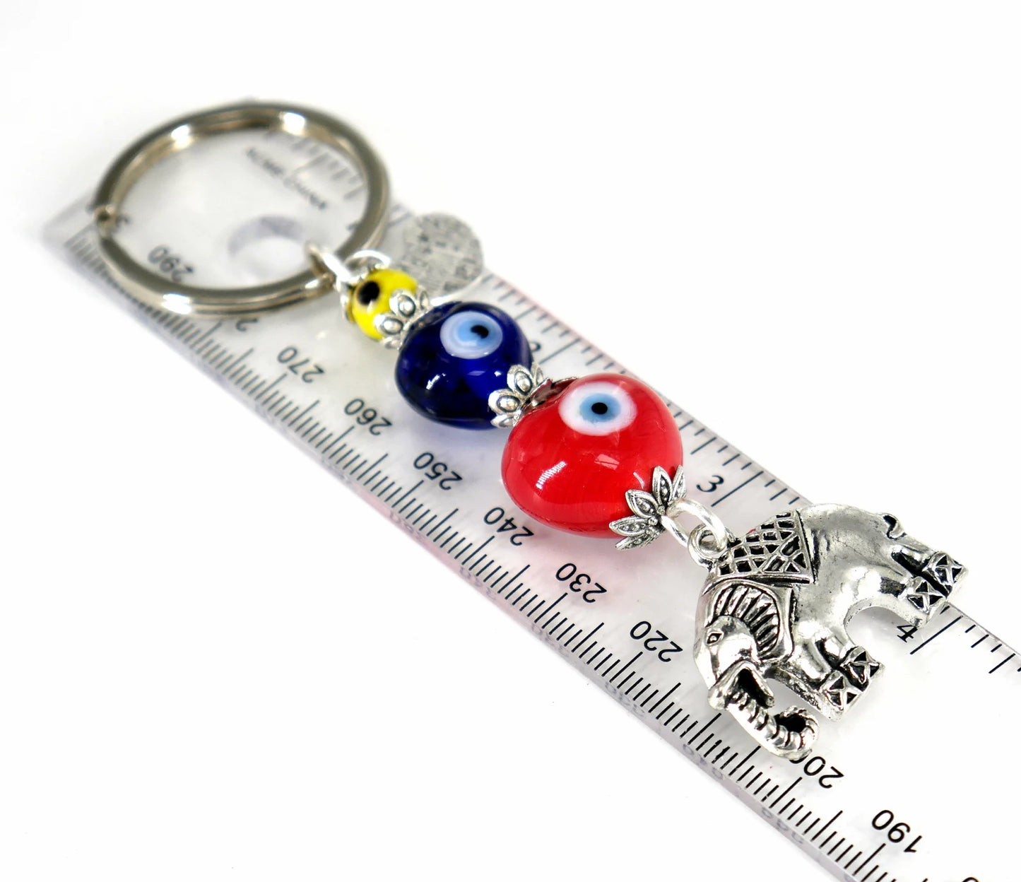 Evil Eye Protection, Silver Lucky Elephant Charms Key Ring-Elephant Key Chain for Good Luck and Fortune Prosperity Success Mental Strength