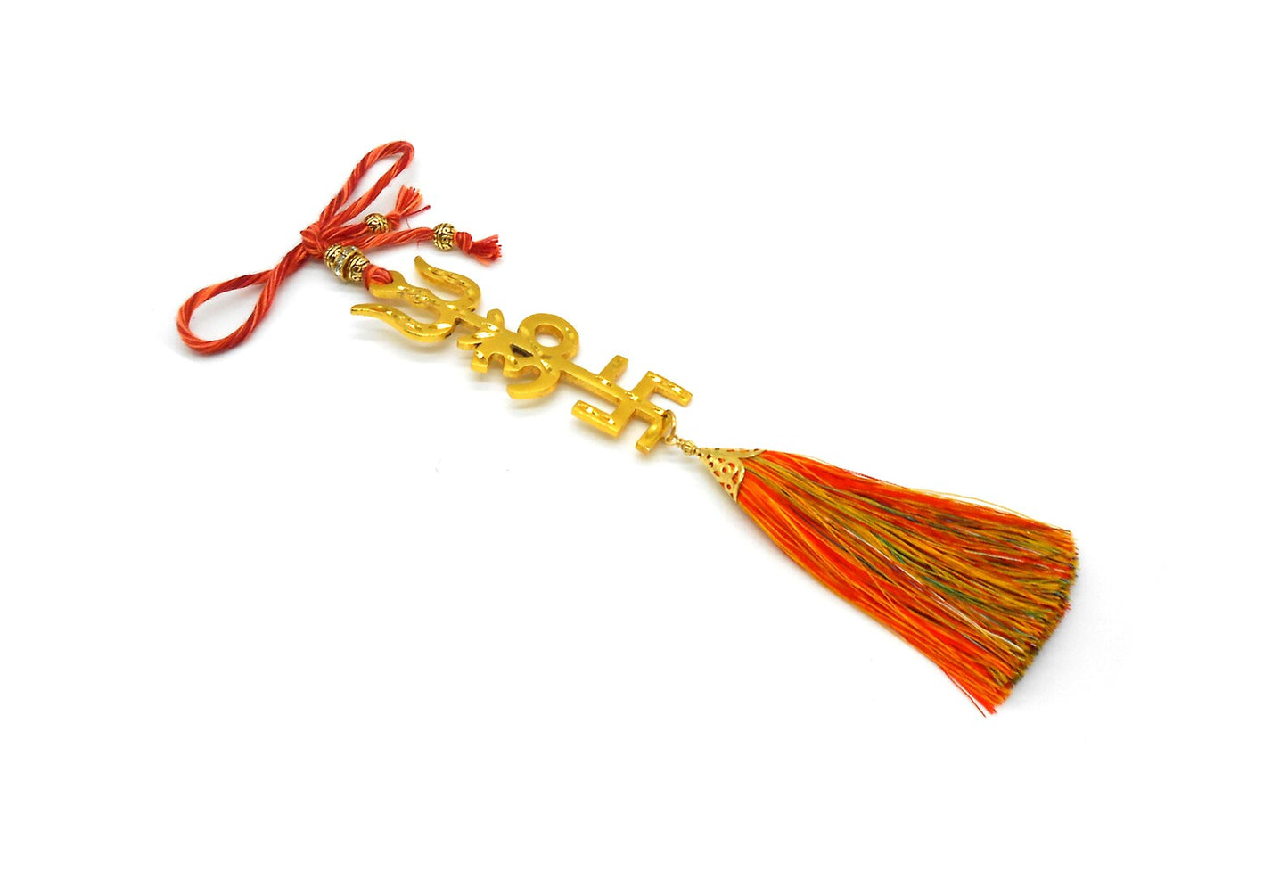 Trishakti Yantra | Trishul | OM | Swastik | Golden | Car Mirror Ornament | Good Luck | Positive Vibrations | Success | Prosperity