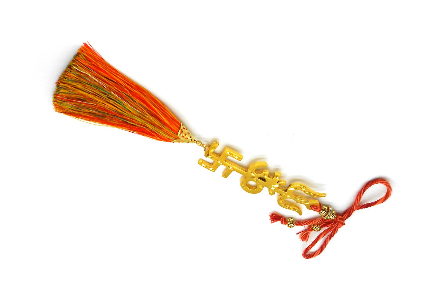 Trishakti Yantra | Trishul | OM | Swastik | Golden | Car Mirror Ornament | Good Luck | Positive Vibrations | Success | Prosperity
