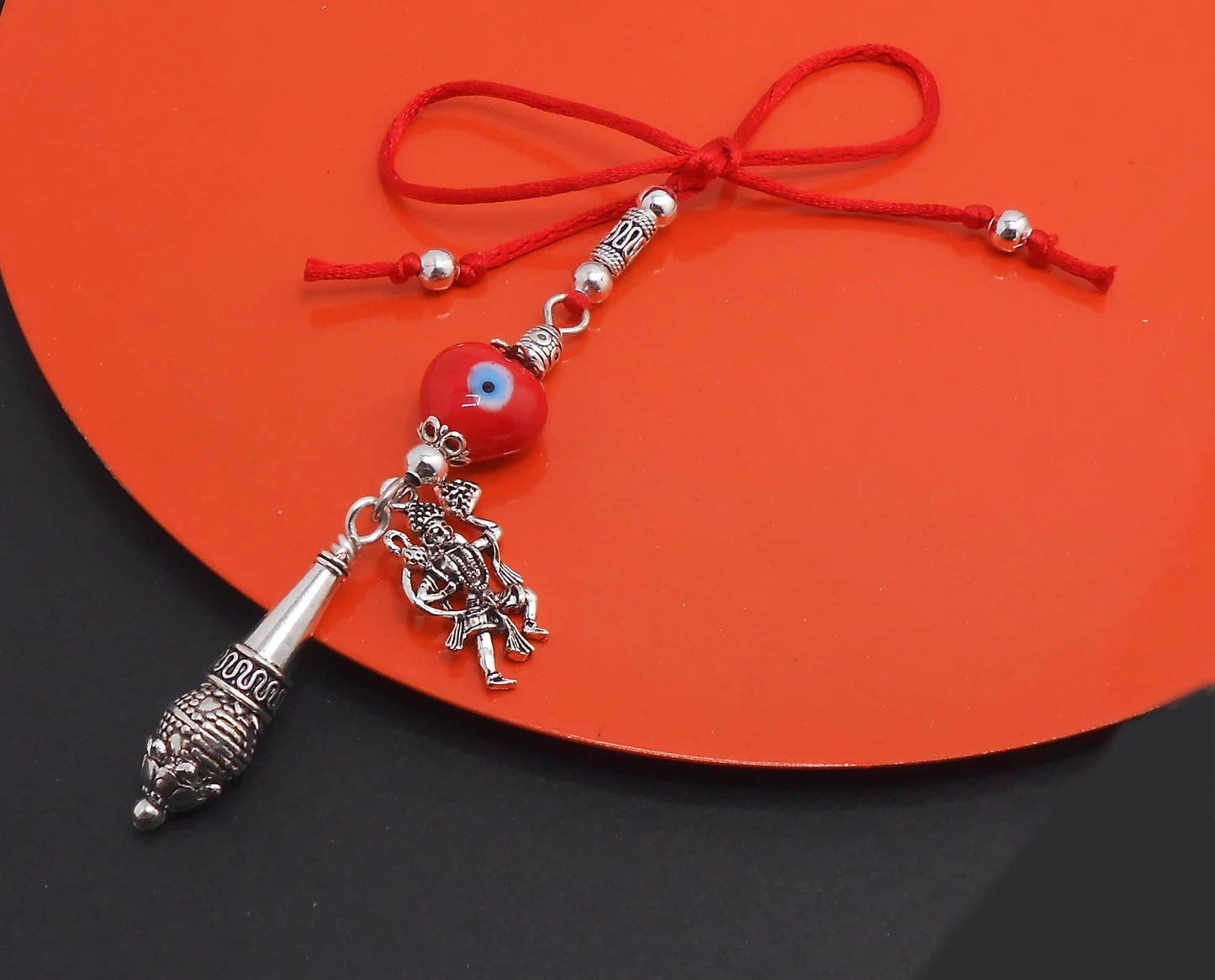 Evil Eye Protection Hanuman Ji ke Gada and Lord Hanuman Charm & Divine OM-Rare to Find Combination of Charms for Good Luck Protection