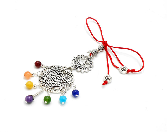 Seven Chakra Hanging, Very Unique Ganesha & Sri Yantra Spiritual Designed Hanging, 7 Chakra Car Rear View Hanging,, 7 Chakra Handbag Decor