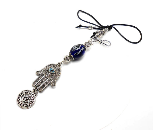 Evil Eye Protection | Hamsa Hand | Hand of Fatima | OM | Glass Bead | Car Rearview Mirror Ornament | Good Luck | Numerology |Positive Vibes