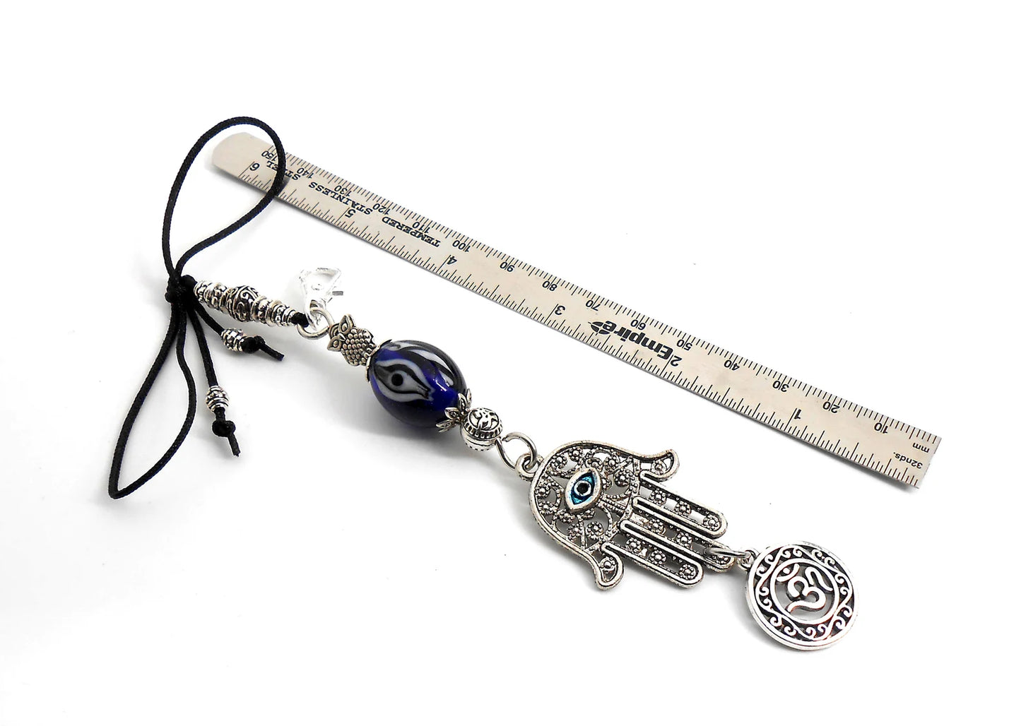 Evil Eye Protection | Hamsa Hand | Hand of Fatima | OM | Glass Bead | Car Rearview Mirror Ornament | Good Luck | Numerology |Positive Vibes