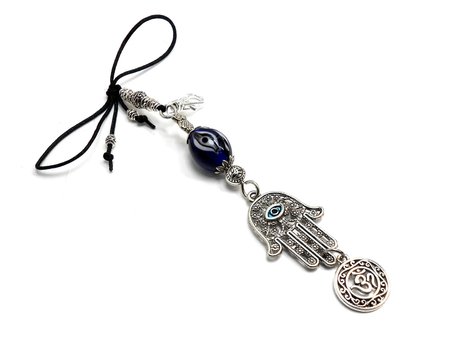 Evil Eye Protection | Hamsa Hand | Hand of Fatima | OM | Glass Bead | Car Rearview Mirror Ornament | Good Luck | Numerology |Positive Vibes
