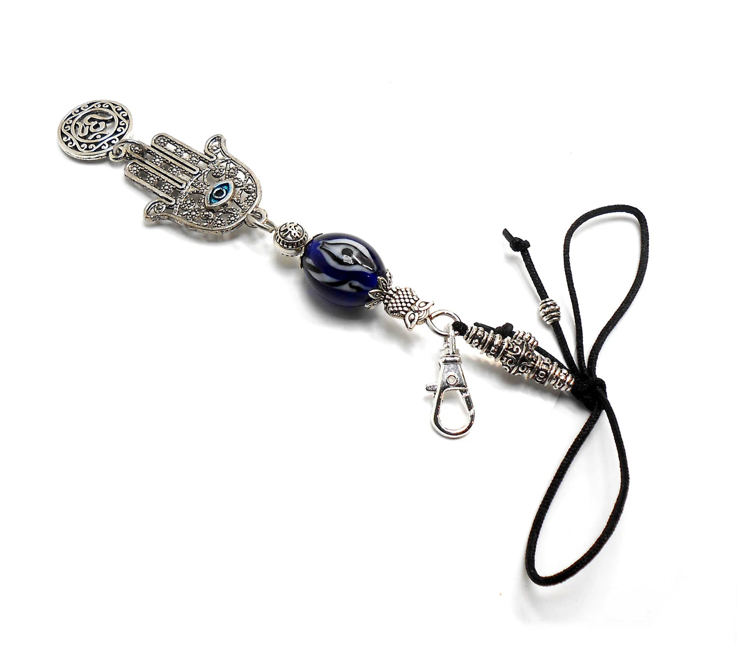 Evil Eye Protection | Hamsa Hand | Hand of Fatima | OM | Glass Bead | Car Rearview Mirror Ornament | Good Luck | Numerology |Positive Vibes