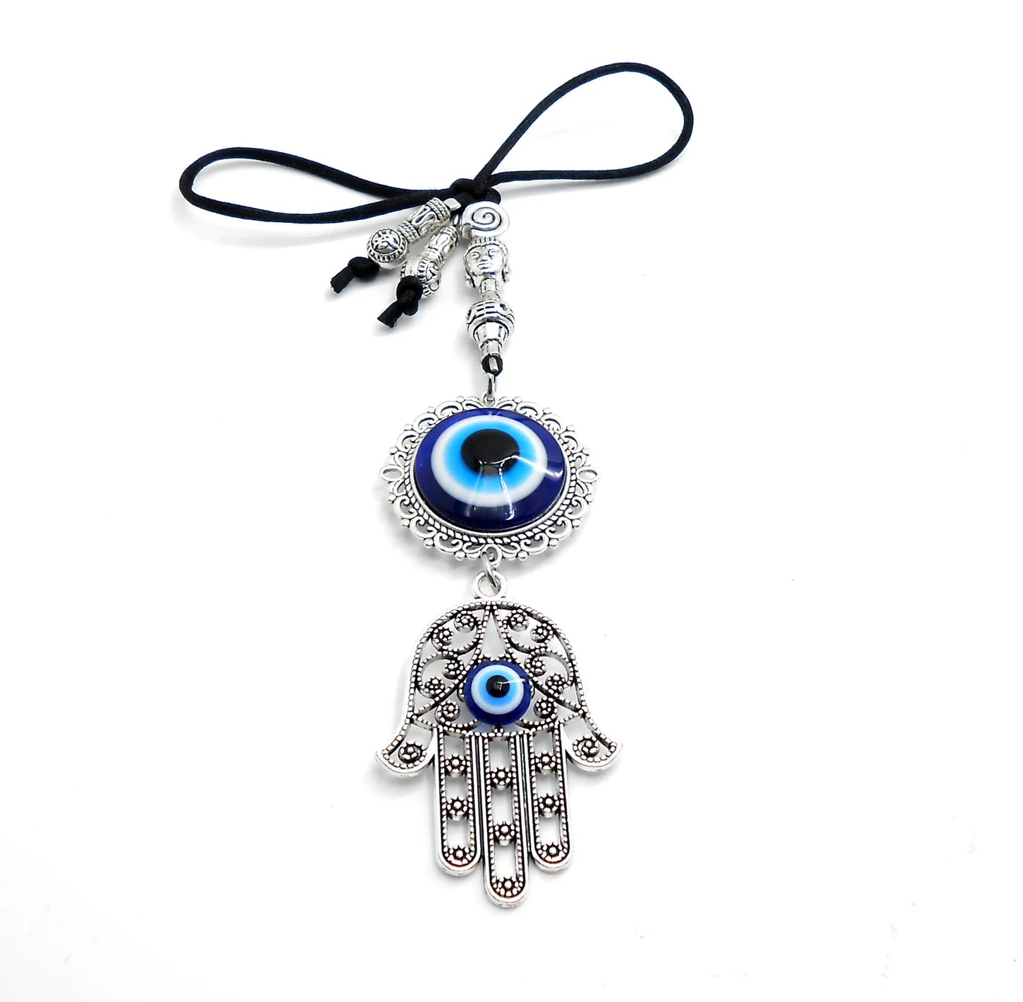 Evil Eye Protection | Hamsa Hand | Antique Silver Plated | Glass Bead | Car Rearview Mirror Ornament |Good Luck |Numerology |Positive Vibes