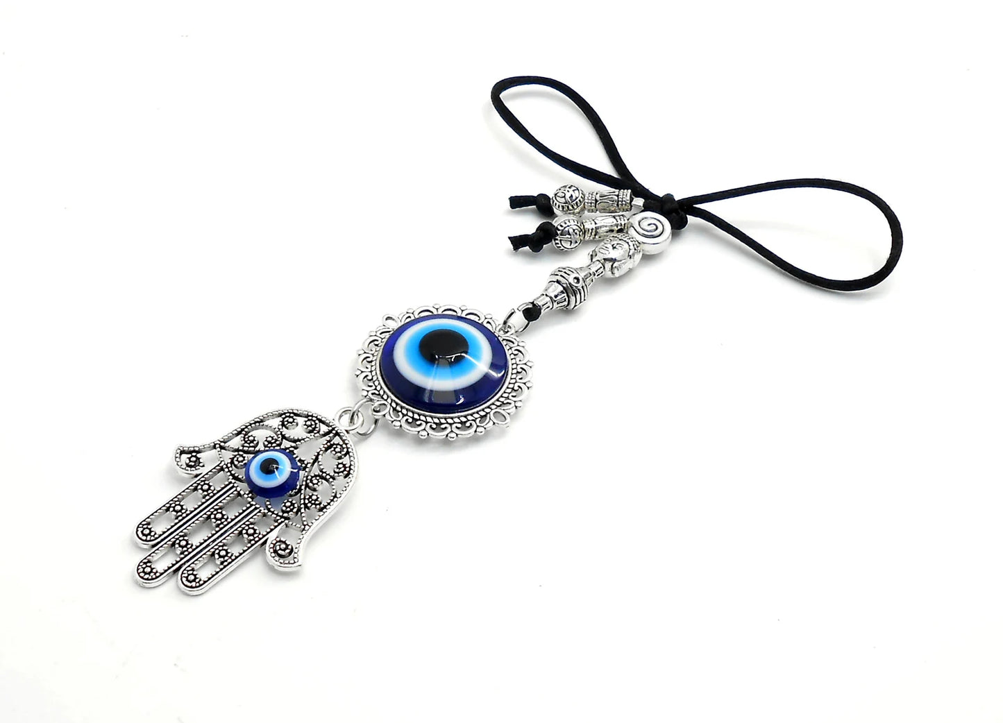 Evil Eye Protection | Hamsa Hand | Antique Silver Plated | Glass Bead | Car Rearview Mirror Ornament |Good Luck |Numerology |Positive Vibes