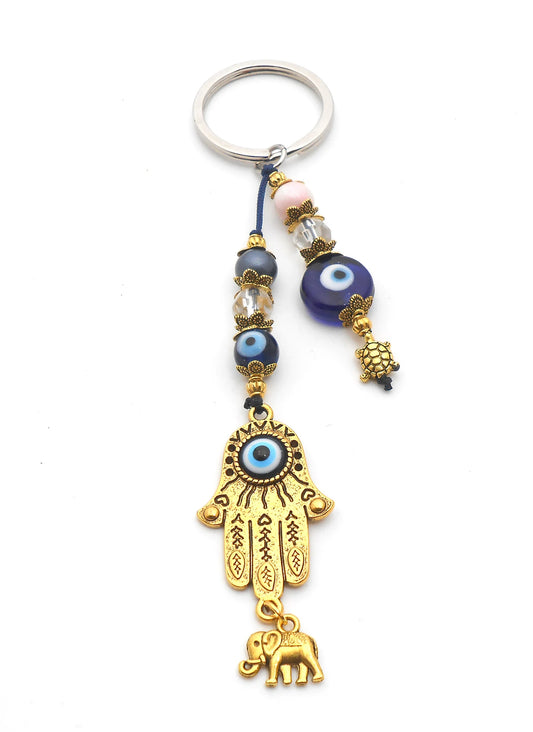 Evil Eye Protection | Hamsa Hand | Antique Golden | Blue Glass Bead | Car Rearview Mirror Ornament | Good Luck Protection | Positive Vibes