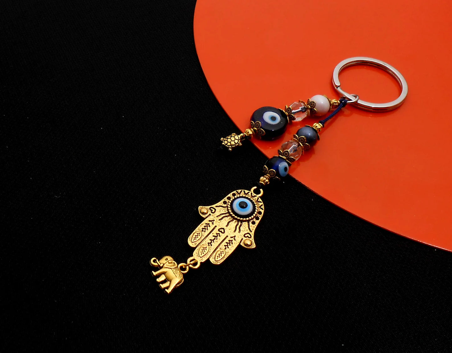 Evil Eye Protection | Hamsa Hand | Antique Golden | Blue Glass Bead | Car Rearview Mirror Ornament | Good Luck Protection | Positive Vibes