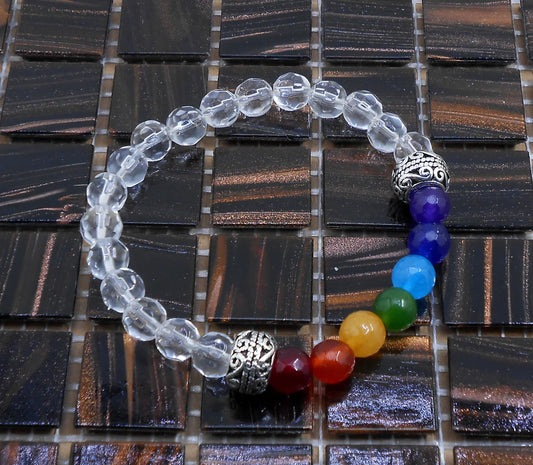 Seven Chakra Stones | Quartz Crystal Stones Stretchable Bracelet for Unisex | 7 Chakra Natural Stone Beads Bracelet for Unisex