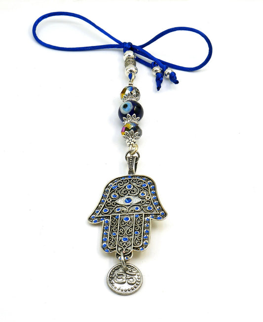 Evil Eye Protection | Hamsa Hand | Hand of Fatima | OM | Glass Bead | Car Rearview Mirror Ornament | Good Luck | Numerology |Positive Vibes
