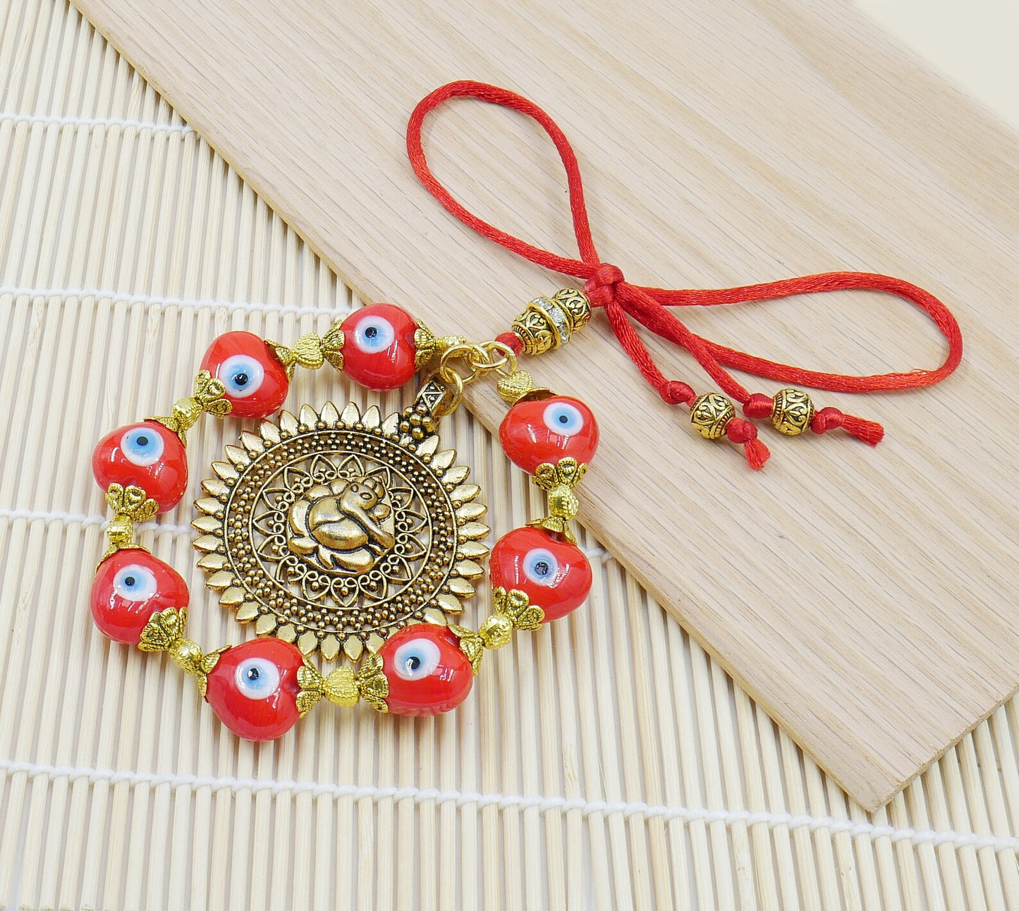 Ganesha | Evil Eye Protection | Car Rearview Mirror Ornament | Good Luck | Happiness | Good Fortune | Success | Prosperity