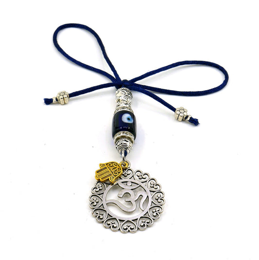 OM | Hamsa Hand | Evil Eye Protection | Car Rearview Mirror Ornament | Good Luck | Positive Vibrations
