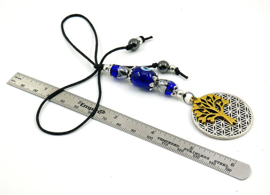 Evil Eye, Evil Eye Protection, Flower of Life & Tree Of Life Car Rear view Mirror Dangler Ornament, Gift For New Driver, Handbag Decoration