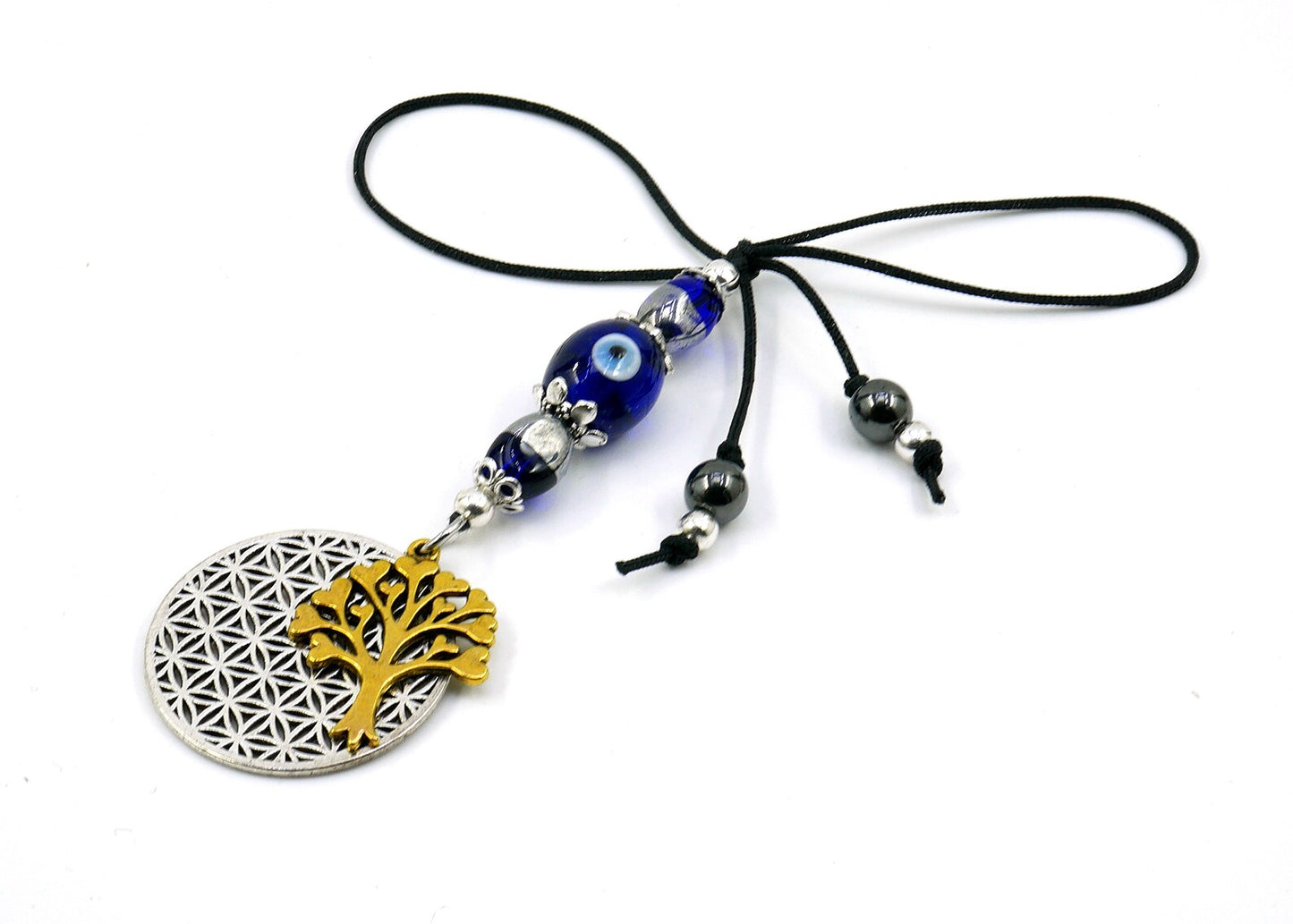 Evil Eye, Evil Eye Protection, Flower of Life & Tree Of Life Car Rear view Mirror Dangler Ornament, Gift For New Driver, Handbag Decoration