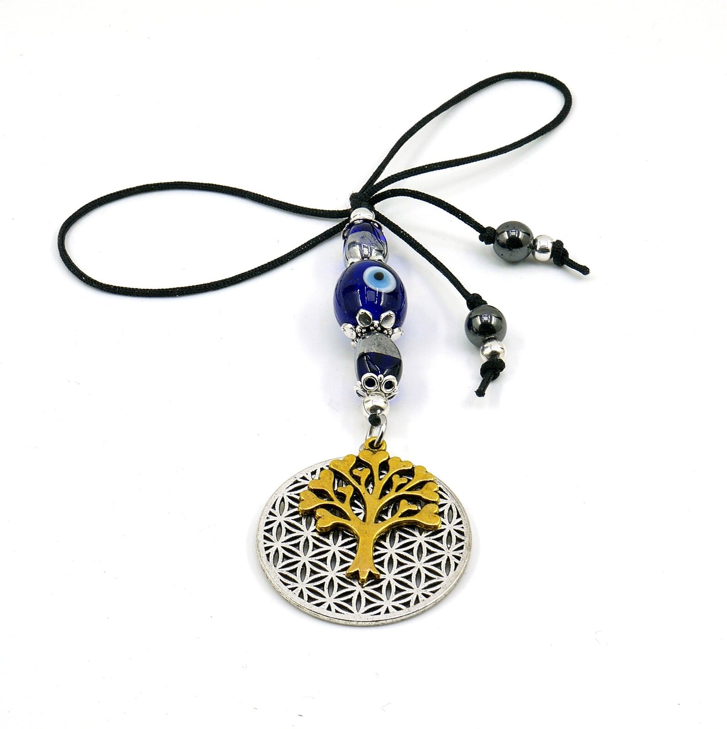 Evil Eye, Evil Eye Protection, Flower of Life & Tree Of Life Car Rear view Mirror Dangler Ornament, Gift For New Driver, Handbag Decoration