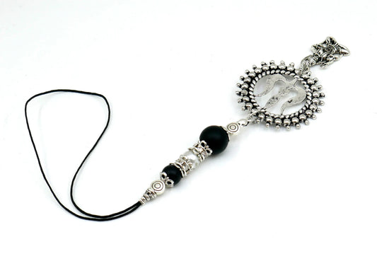 Mahadev Trishul & Shiva Locket Charms Car Hanging, Shiva Trishul Evil Eye Protection Black Evil Eye Protection Natural Black Beads Hanging