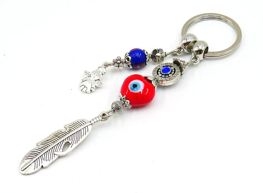 d Evil Eye Protection Angel's Wing & Cute Angel Key Ring, Angel Protection Key Ring