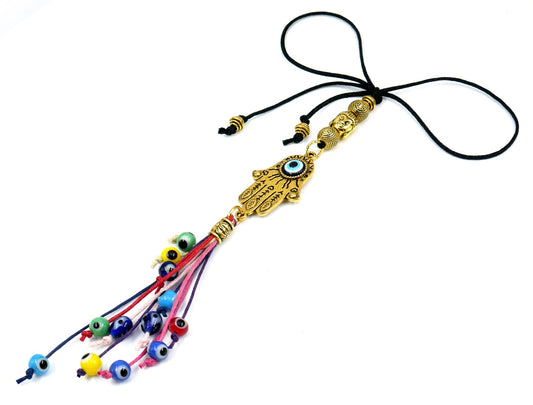 Evil Eye Protection Hamsa Hand Car Charm | Car Rear View Mirror Hanging | Spiritual Car Ornaments Handbag Hanging | Good Luck Good Fortune