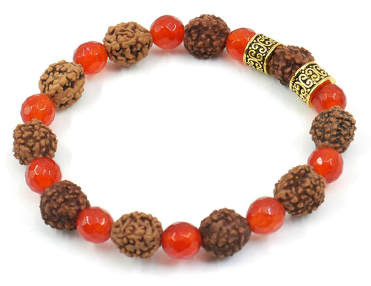 Rudraksha | Agate Stone | 5 Face Rudraksha & 8mm Agate Beads Stretchable Bracelet for Unisex | Sacral Chakra Healing