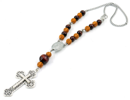 Holy Cross Pendant | Natural Wooden & Acrylic Cross Bead Hanging | Car Rearview Mirror Ornament | Blessings | Faith | Hope