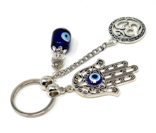 Hamsa Hand, Om Buddha & Hamsa Evil Eye Protection Key Ring, Hand of God Protection Key Ring