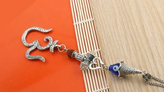 Evil Eye Protection Divine OM & Shiva Trishul Damroo Hanging for Car Rear View Mirror/Door/Business/Office-Nazar Protection