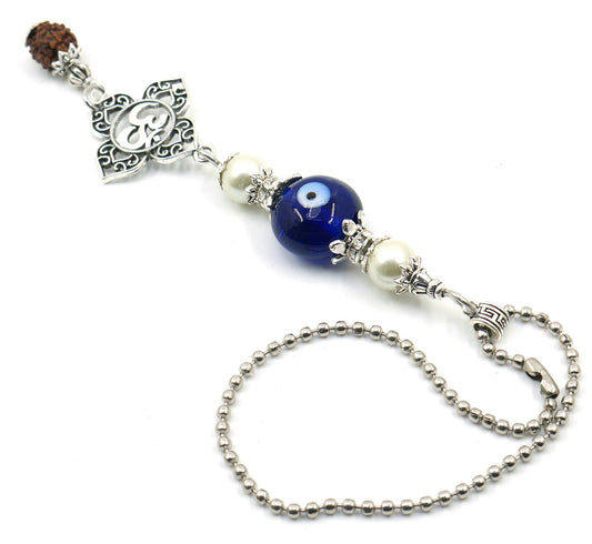 OM & Lord Shiva Evil Eye Protection Car Rear View Mirror Ornament-Evil Eye Protection Handbag Hanging-Good Luck and Protection Car Charms