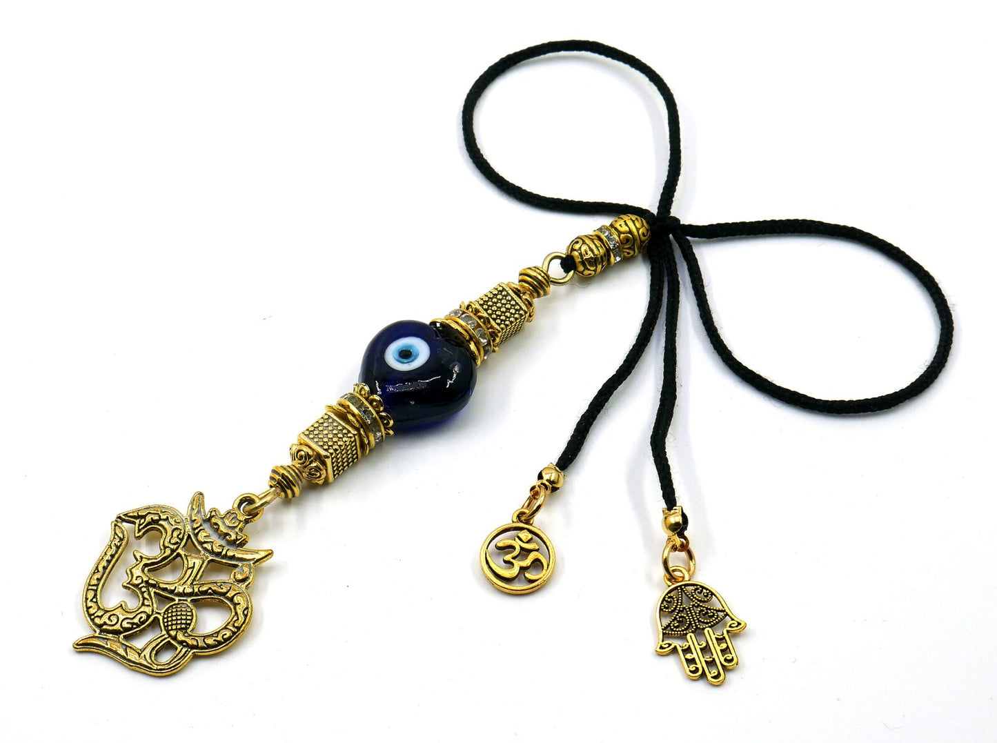 OM | Evil Eye Protection | Antique Gold Plated | Car Rearview Mirror Ornament | Good Luck | Positive Vibes | Positive Vibrations