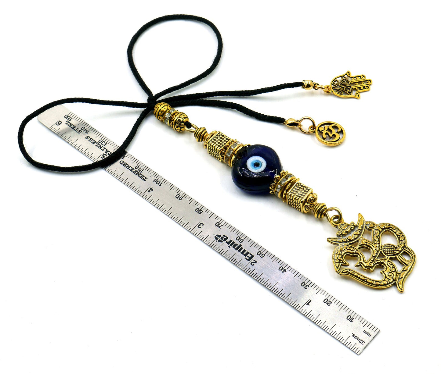 OM | Evil Eye Protection | Antique Gold Plated | Car Rearview Mirror Ornament | Good Luck | Positive Vibes | Positive Vibrations