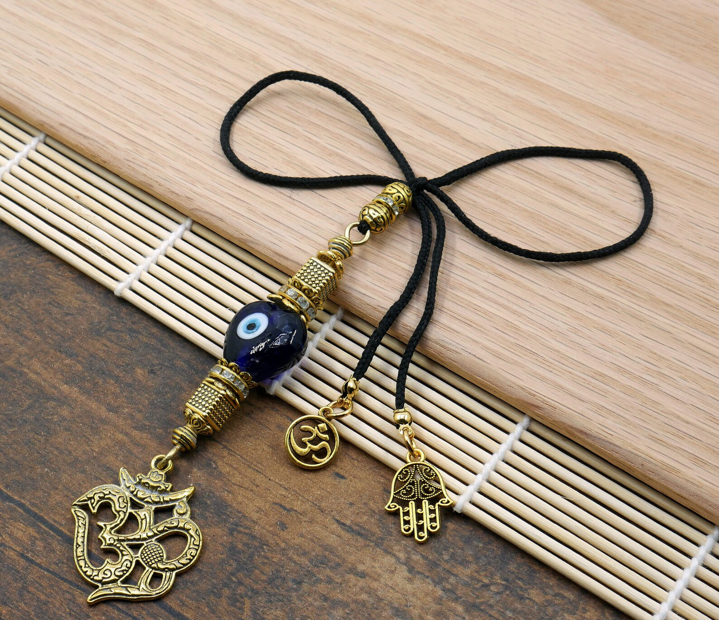 OM | Evil Eye Protection | Antique Gold Plated | Car Rearview Mirror Ornament | Good Luck | Positive Vibes | Positive Vibrations