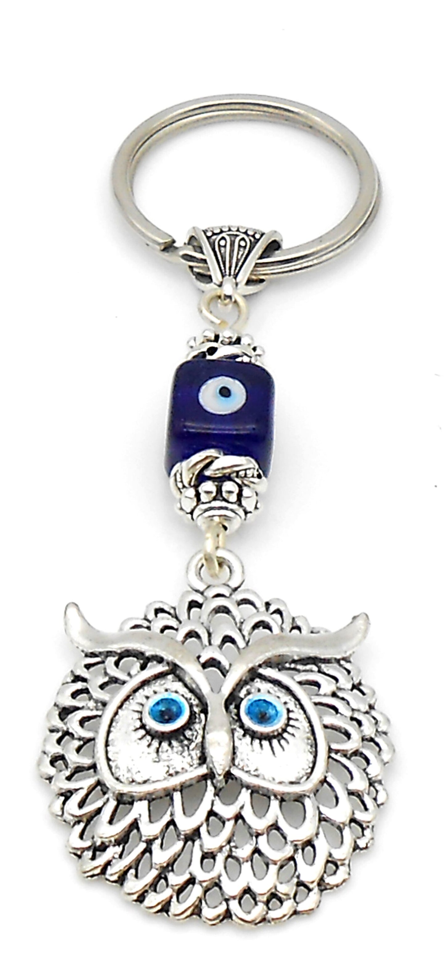 Owl | Evil Eye Protection | Car Mirror Charm Ornament | Lucky Owl Key Ring for Good Luck | Positive Vibes | Intuition Power | Inner Wisdom