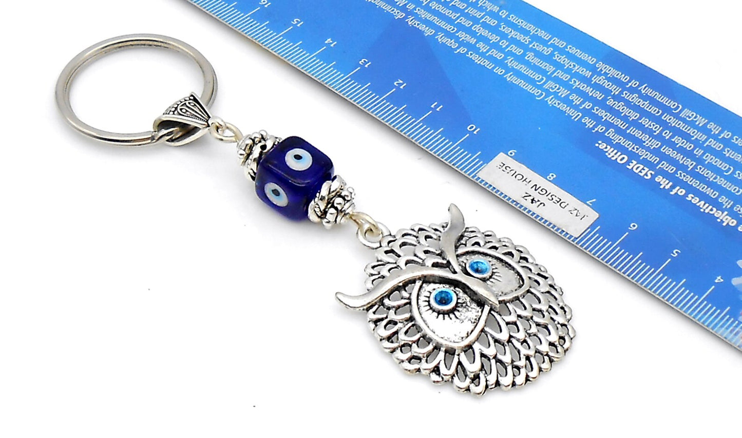 Owl | Evil Eye Protection | Car Mirror Charm Ornament | Lucky Owl Key Ring for Good Luck | Positive Vibes | Intuition Power | Inner Wisdom