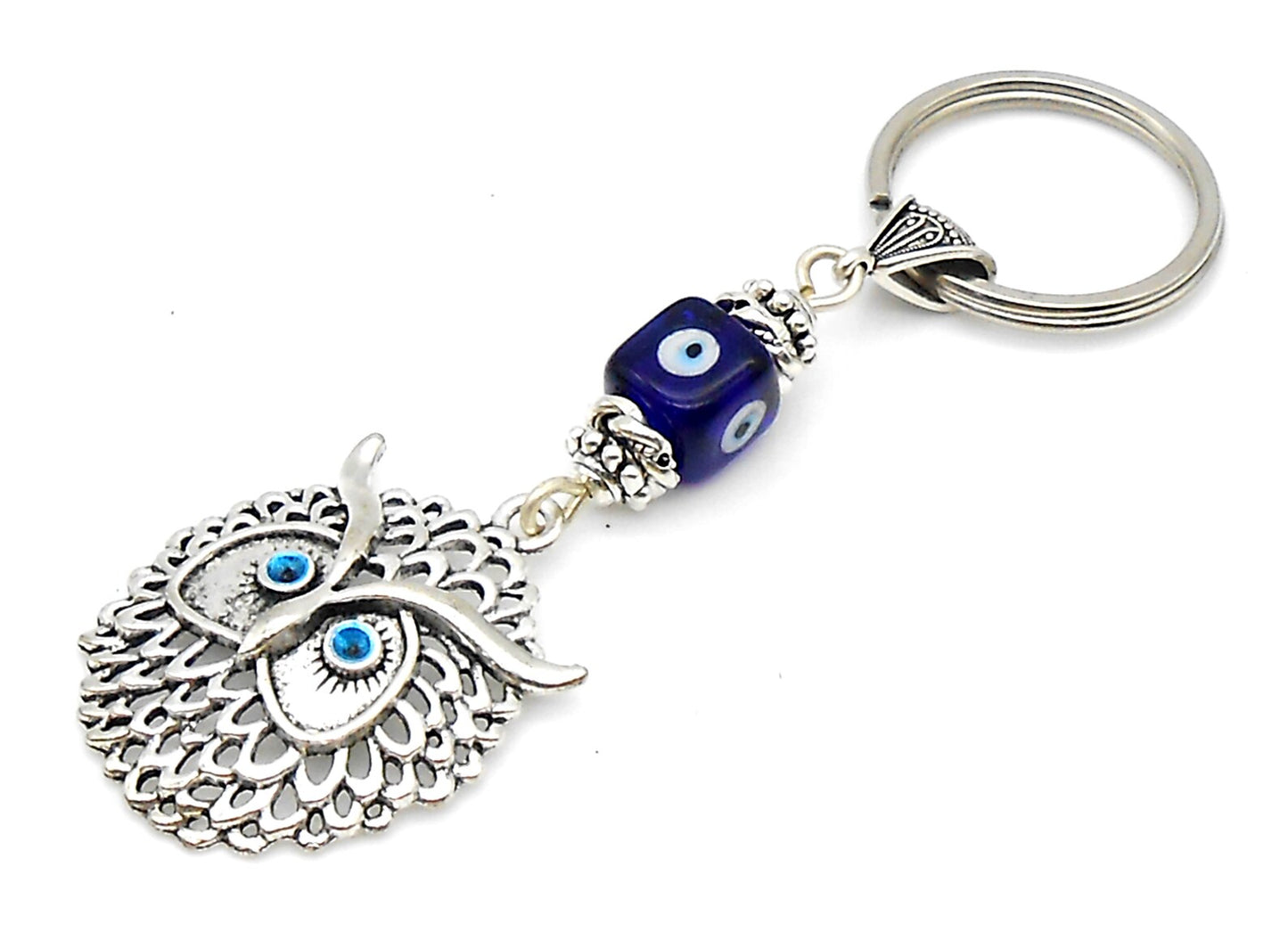 Owl | Evil Eye Protection | Car Mirror Charm Ornament | Lucky Owl Key Ring for Good Luck | Positive Vibes | Intuition Power | Inner Wisdom