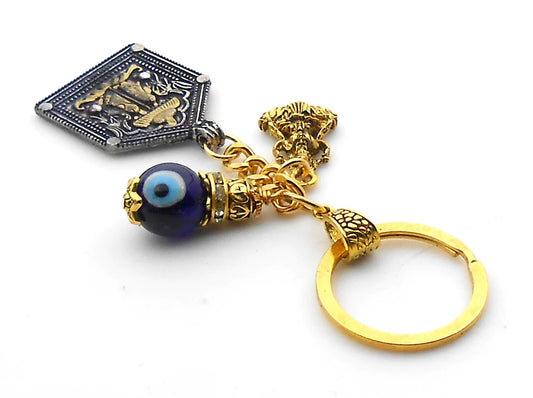 Evil Eye Protection, Spiritual Goddess Charan Paduka Pendant & Maa Laxmi Charm Key Ring, Hindu Goddess of Wealth Lakshmi Holy Charan Paduka