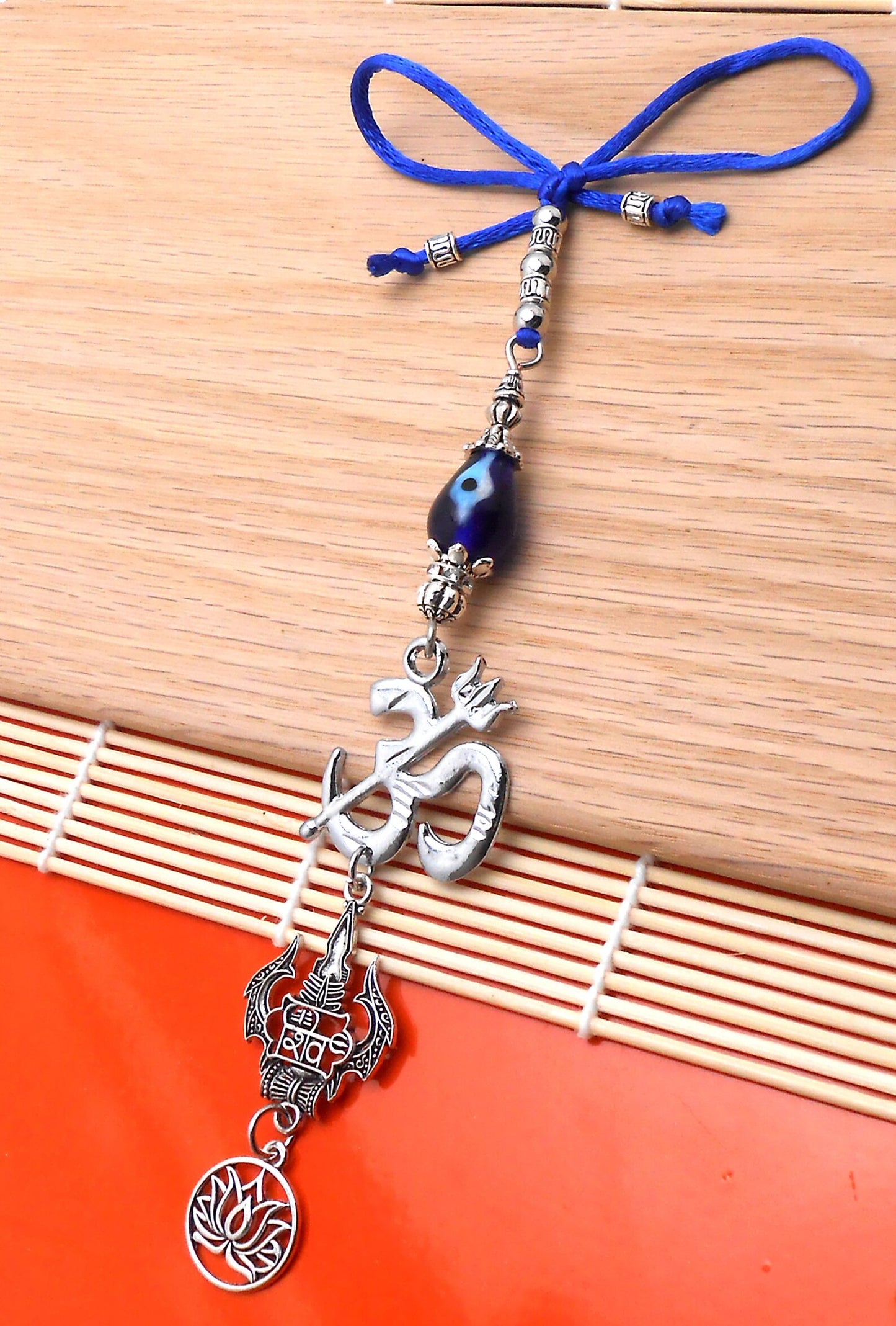 Lord Shiva Trishul and Damroo Pendant Evil Eye Hanging-Lord Shiva Trishul-Mahadev Trishul Pendant-Fabulous Antique Silver Door Knob Hanging